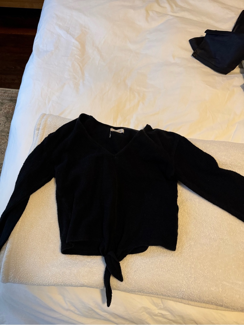 Madewell Black V-Neck Tie-Front Long Sleeve Top
